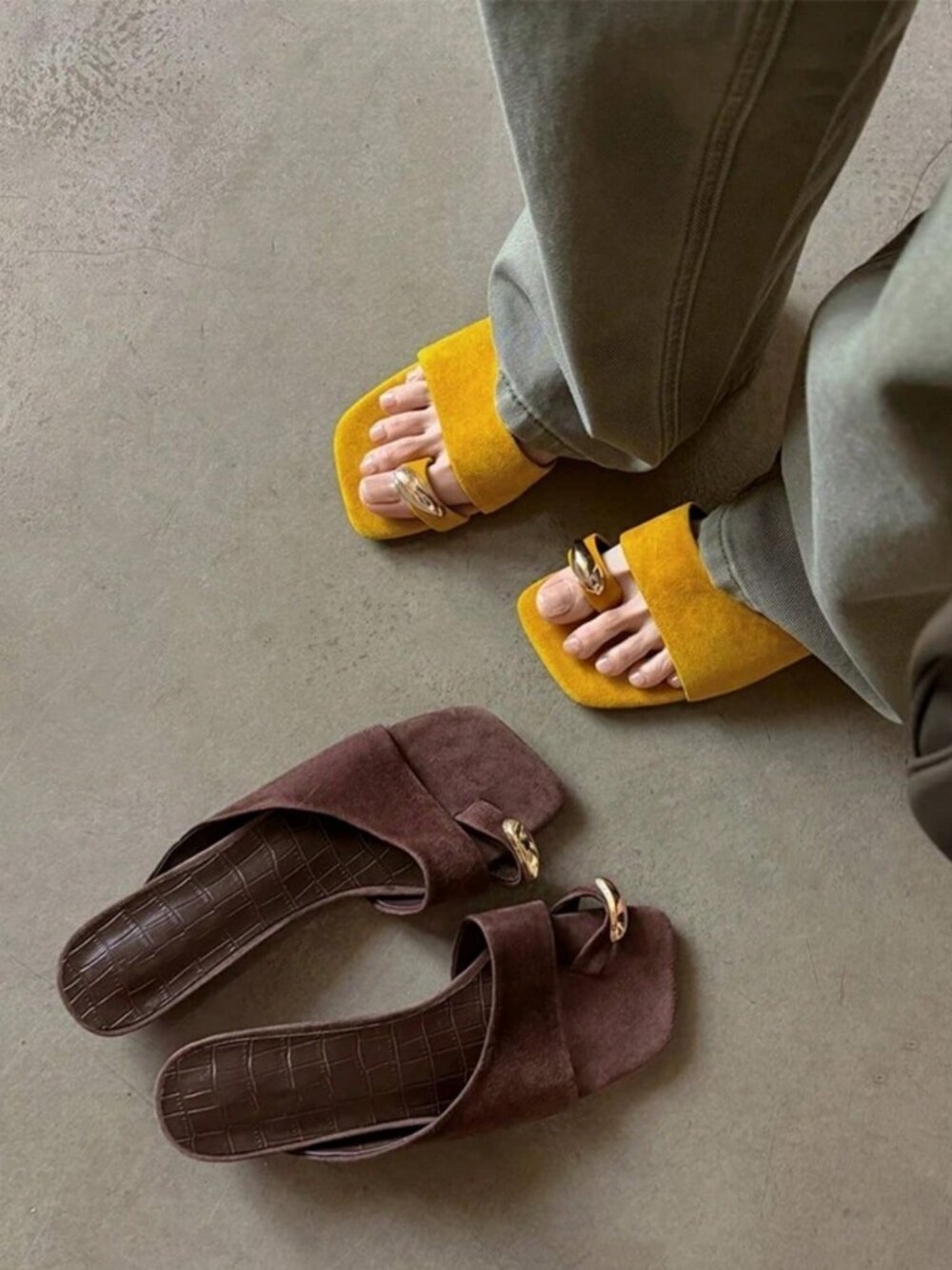 Yellow Women's French Open Toe Mule Sandals - Picture 6 of 6